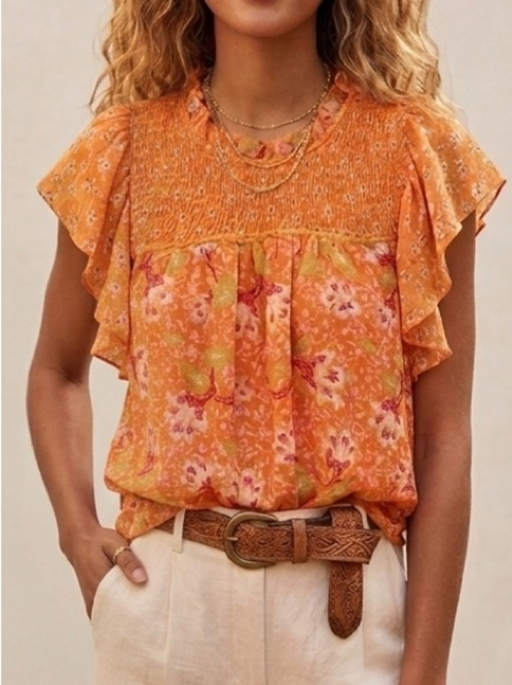 NEW Maison D'Amelie Paris Anthropologie Cottagecore Boho Floral Orange Top XS